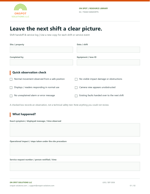 Shift handoff & service log cover
