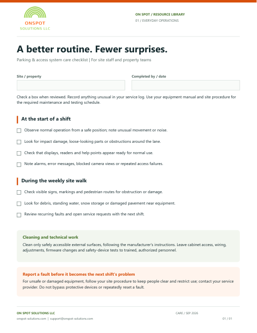 Parking & access system care checklist cover